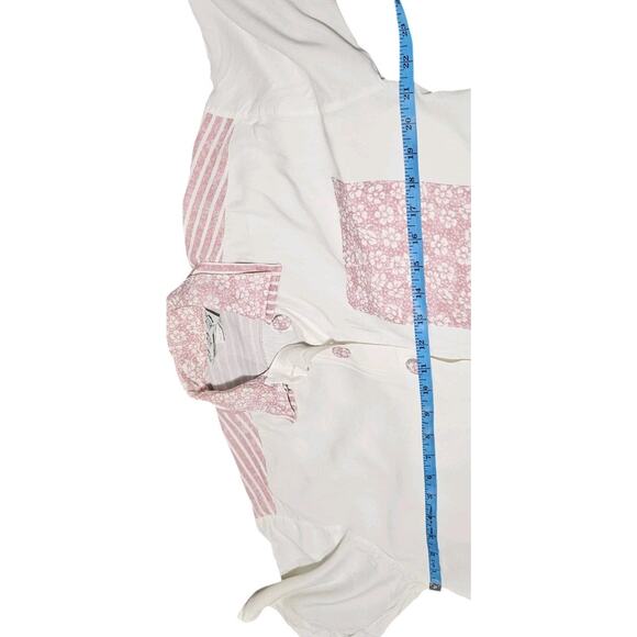 Vtg Try 1 Button-Up Top USA Pink White Floral Striped Colorblock Womens M 80s - Picture 7 of 8